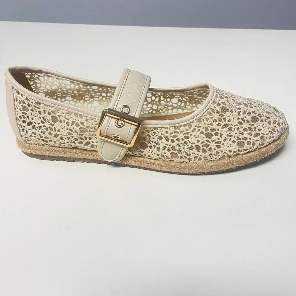 LC Lauren Conrad Beige Crochet Mary Jane Flats